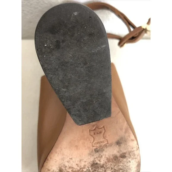 Tory Burch Slingback Shoes Saddle Leather Block Heel Peep Toe Mule Brazil Sz 7.5 - Picture 7 of 12